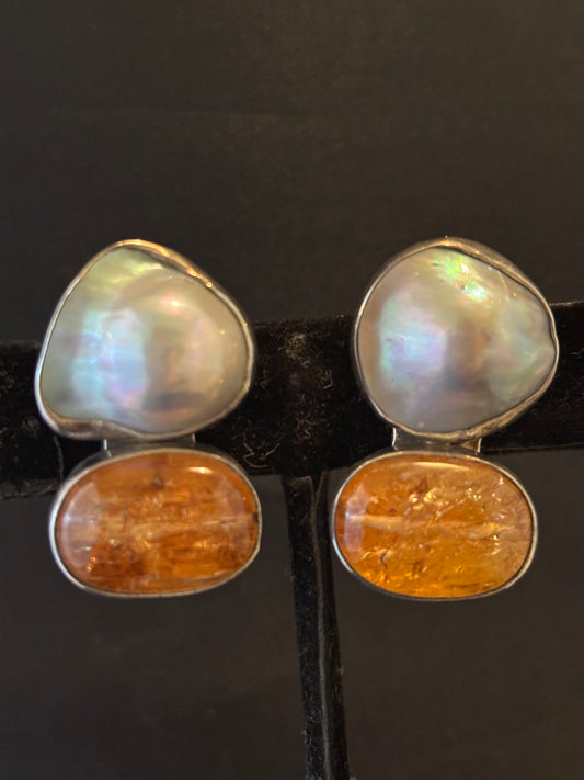 Blister Pearl, Citrine Earring