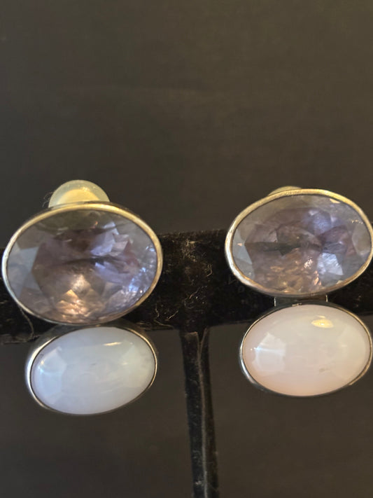 Iolite, Chalcedony Earring