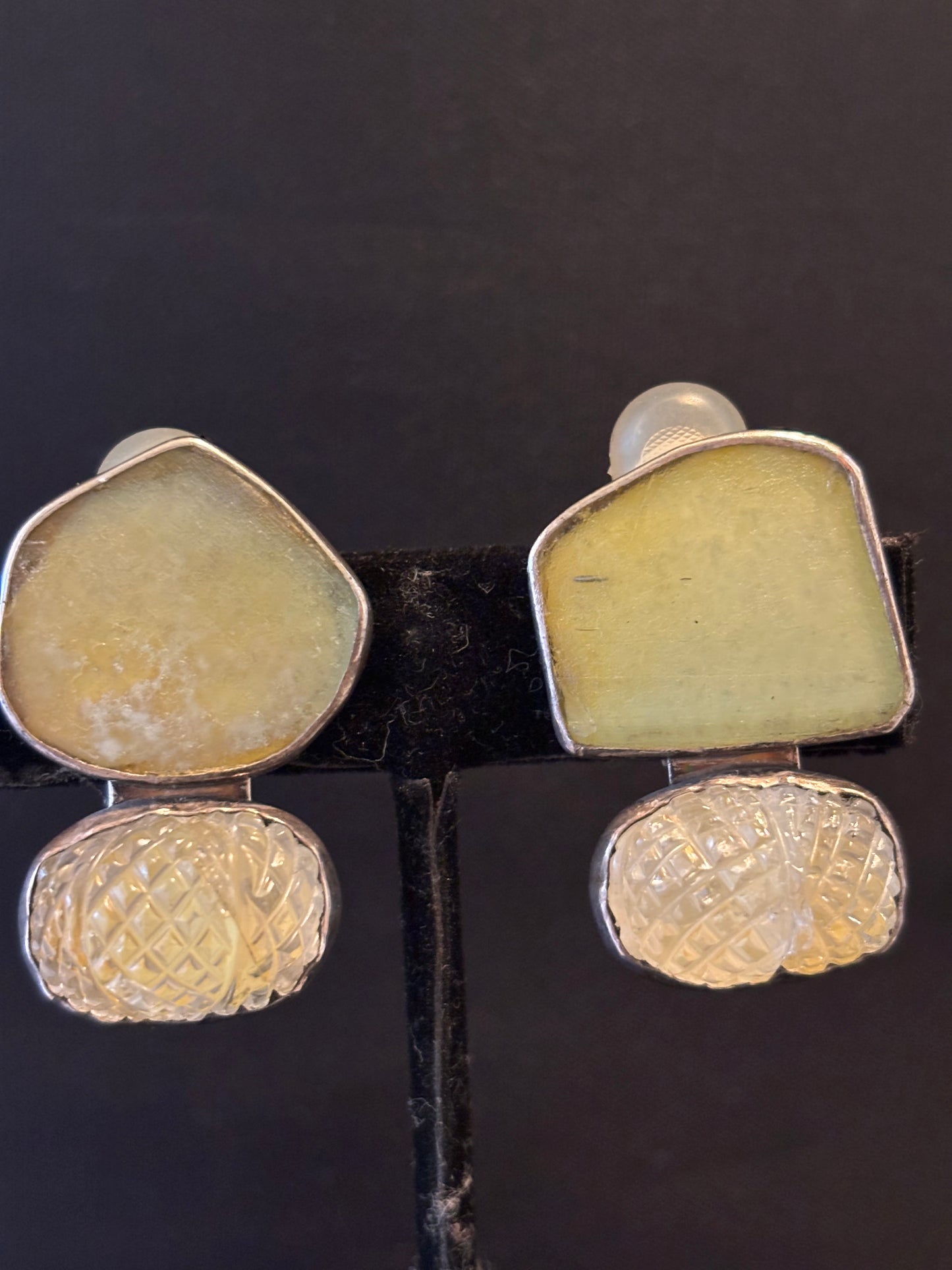 Sea Glass, Carved Crystal Earring