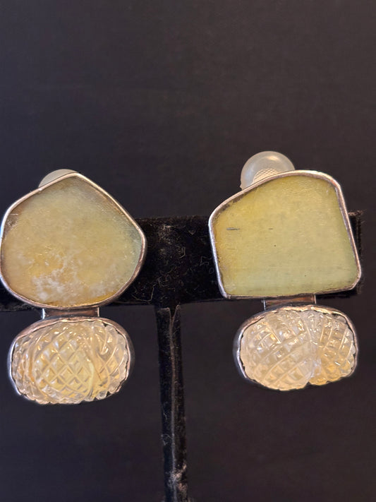 Sea Glass, Carved Crystal Earring