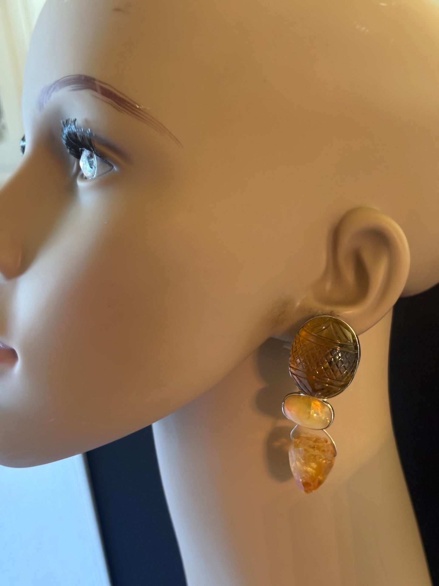 Citrine, Rare Opal Earring