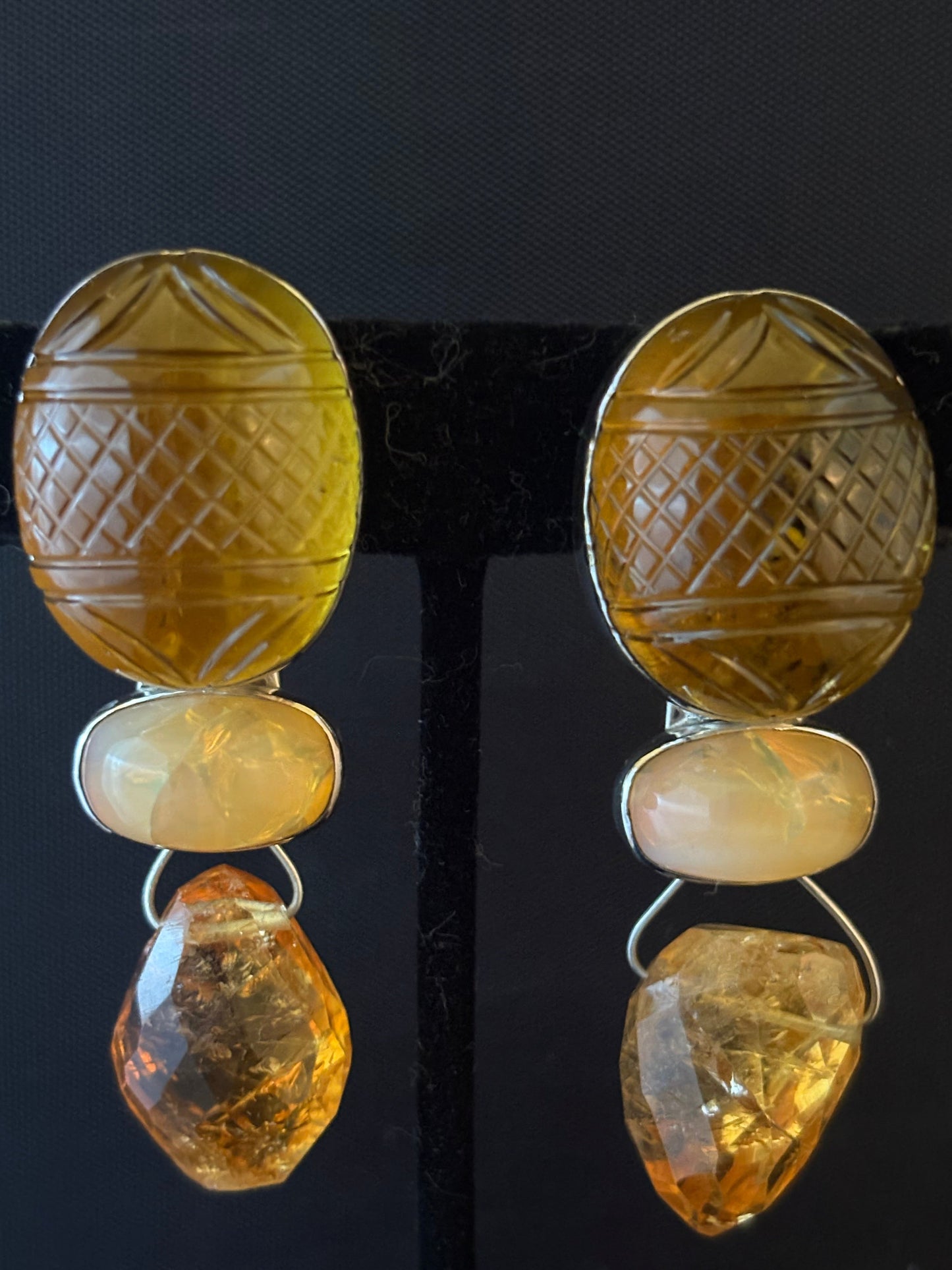 Citrine, Rare Opal Earring