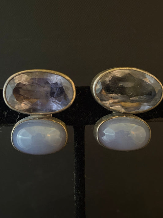 Iolite, Chalcedony Earring