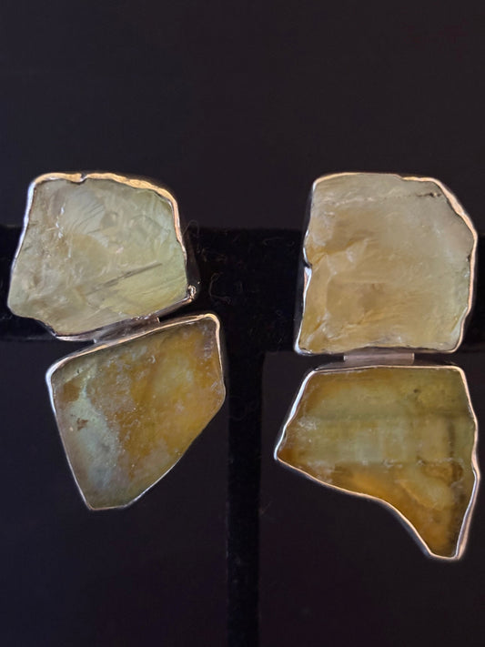 Raw Aquamarine Sea glass Earring