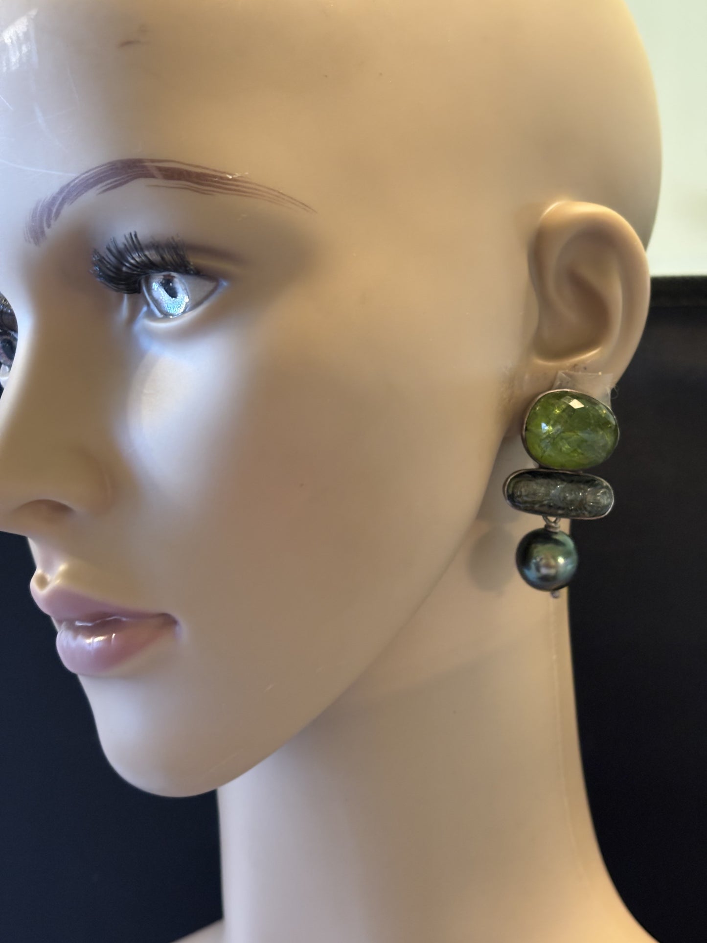 Green Tourmaline, Gray South Sea Pearl