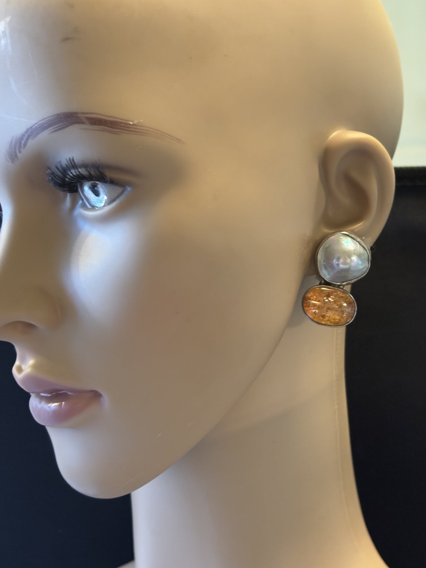 Blister Pearl, Citrine Earring