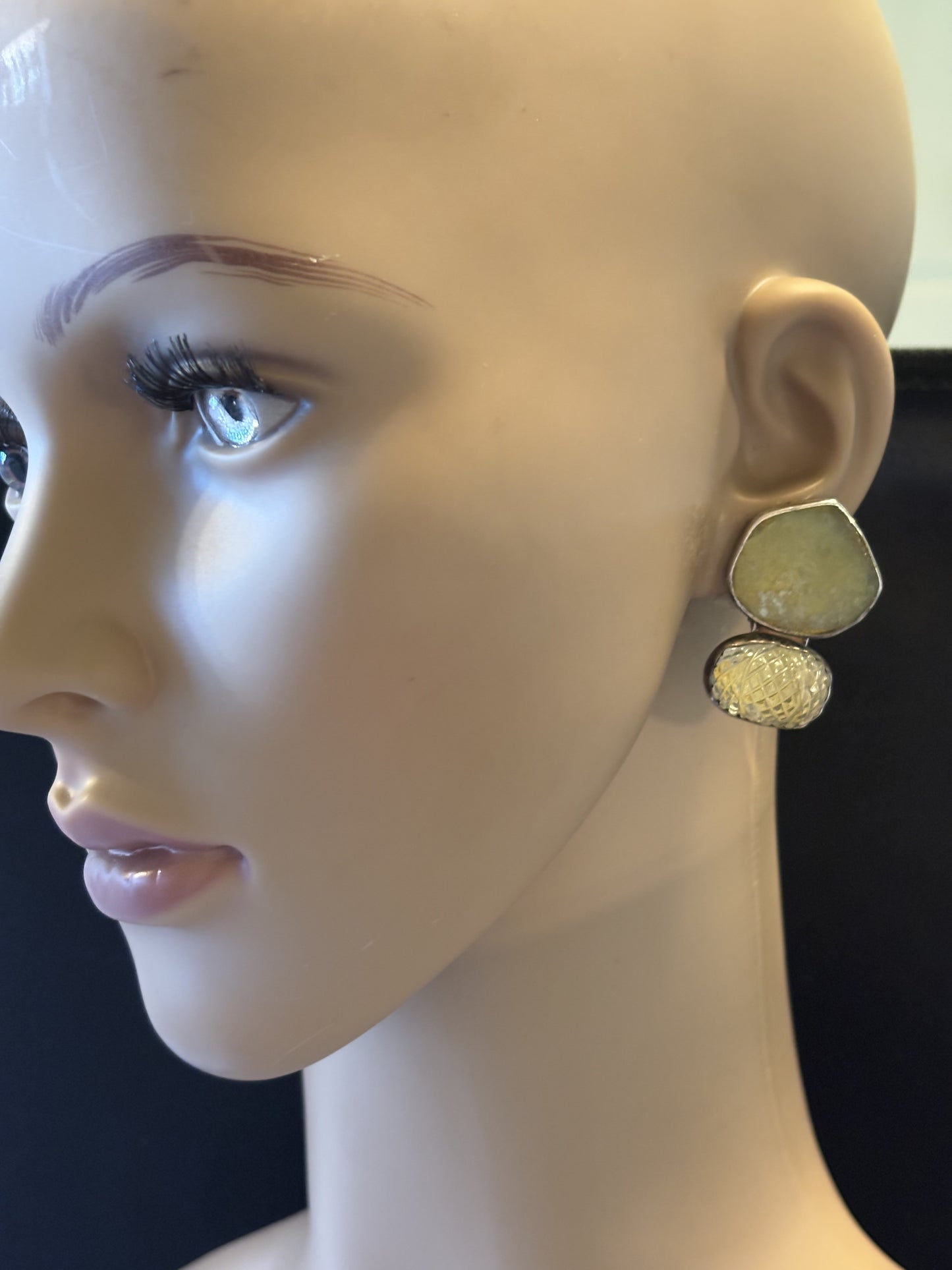 Sea Glass, Carved Crystal Earring