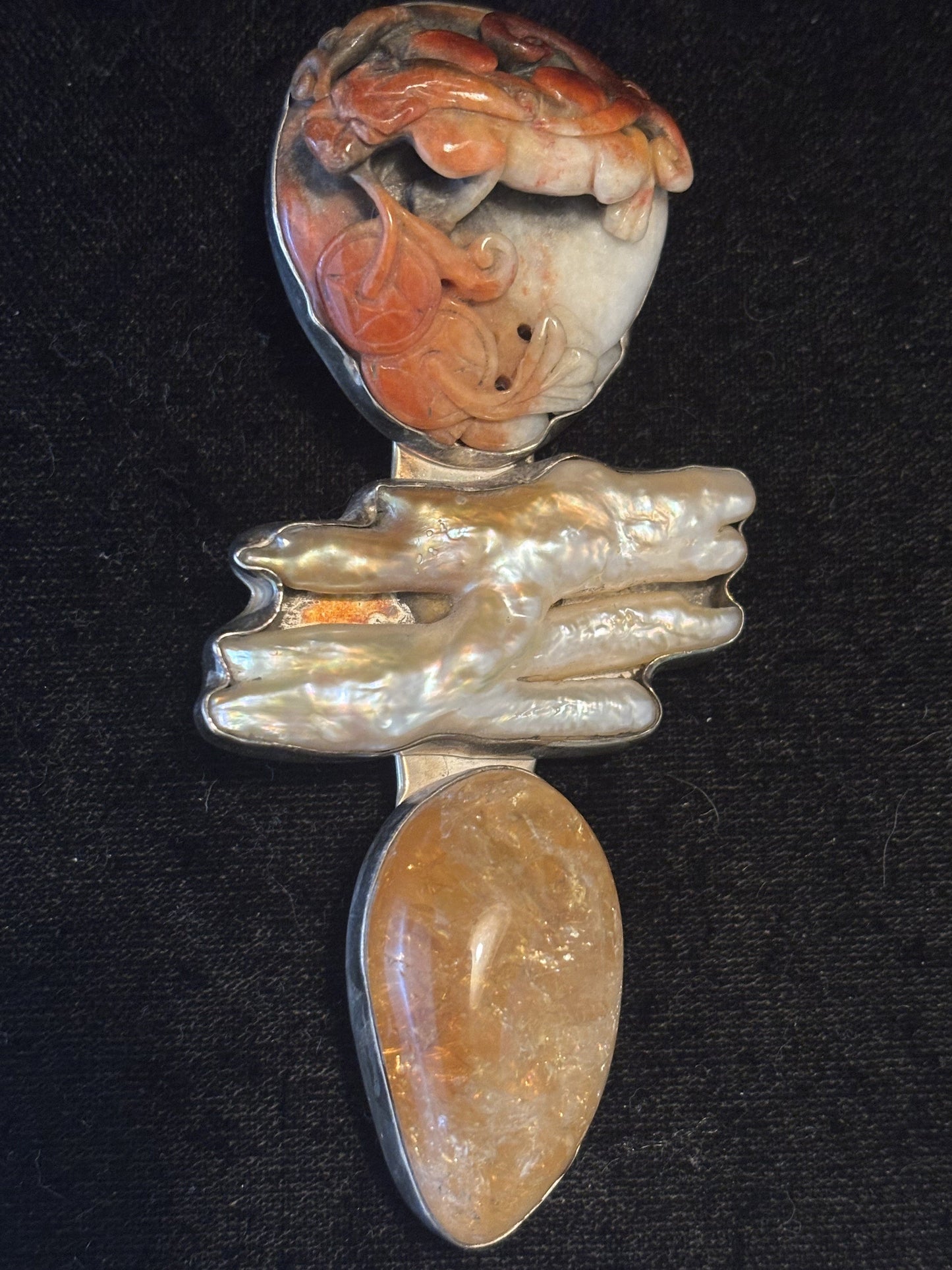 Carved Jade, Biwa Pearl, Citrine