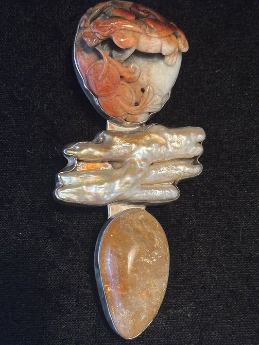 Carved Jade, Biwa Pearl, Citrine