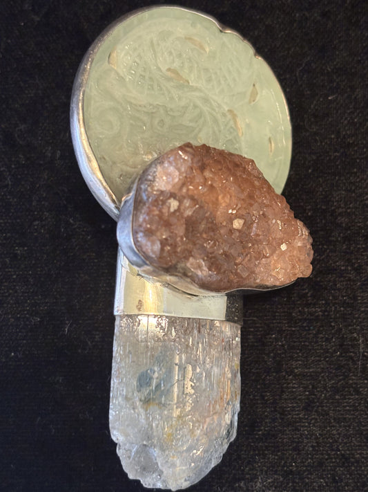 Jade, Drusy, Crystal Pin