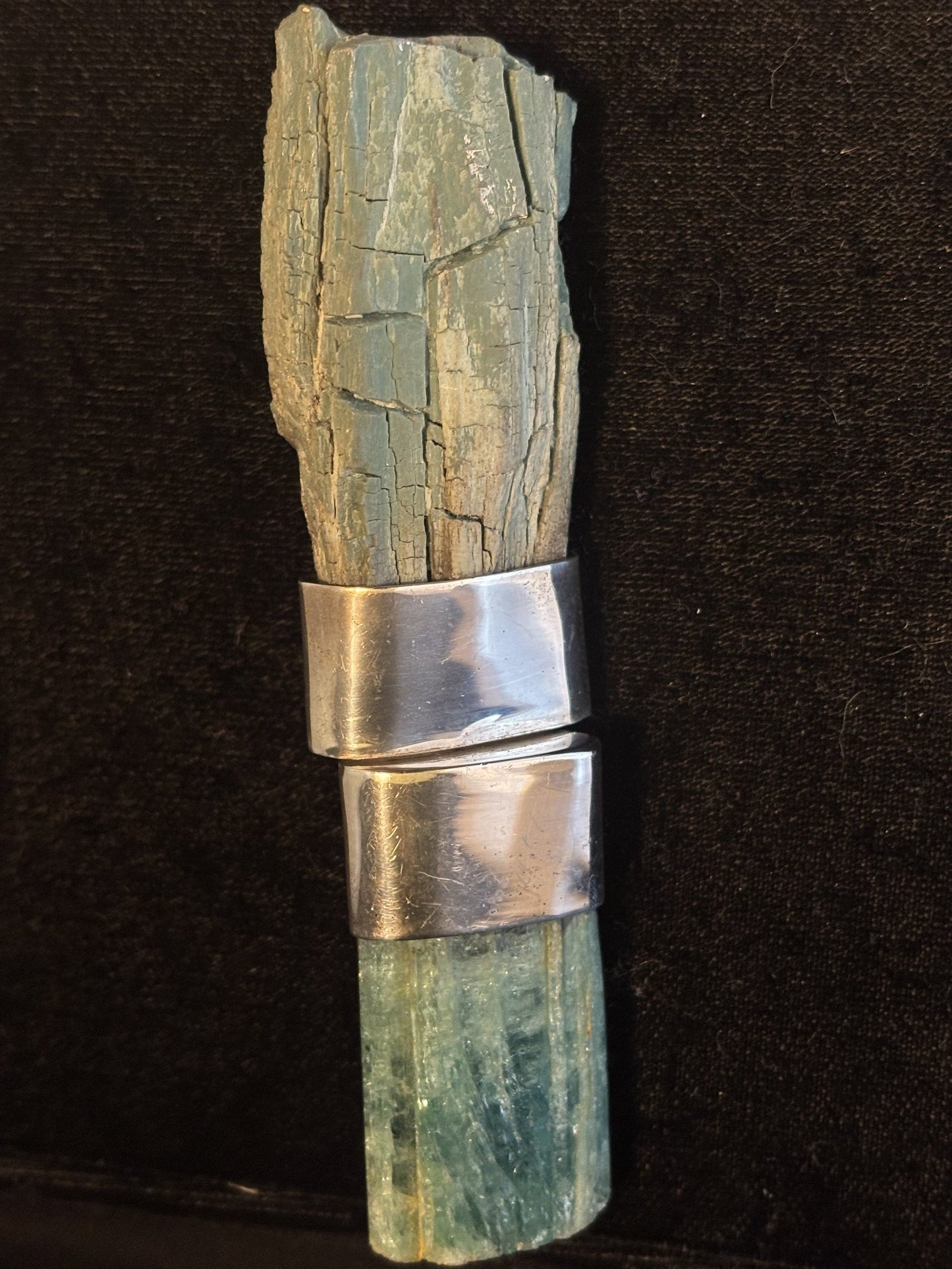 Petrified Wood, Aquamarine Pin