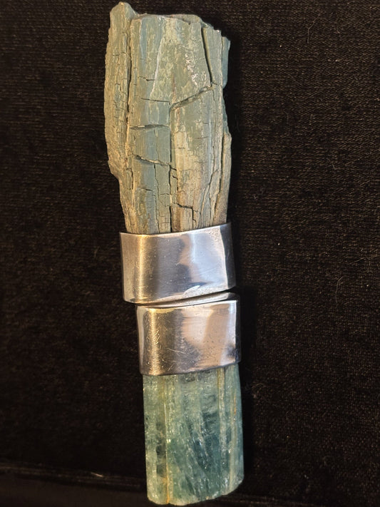 Petrified Wood, Aquamarine Pin