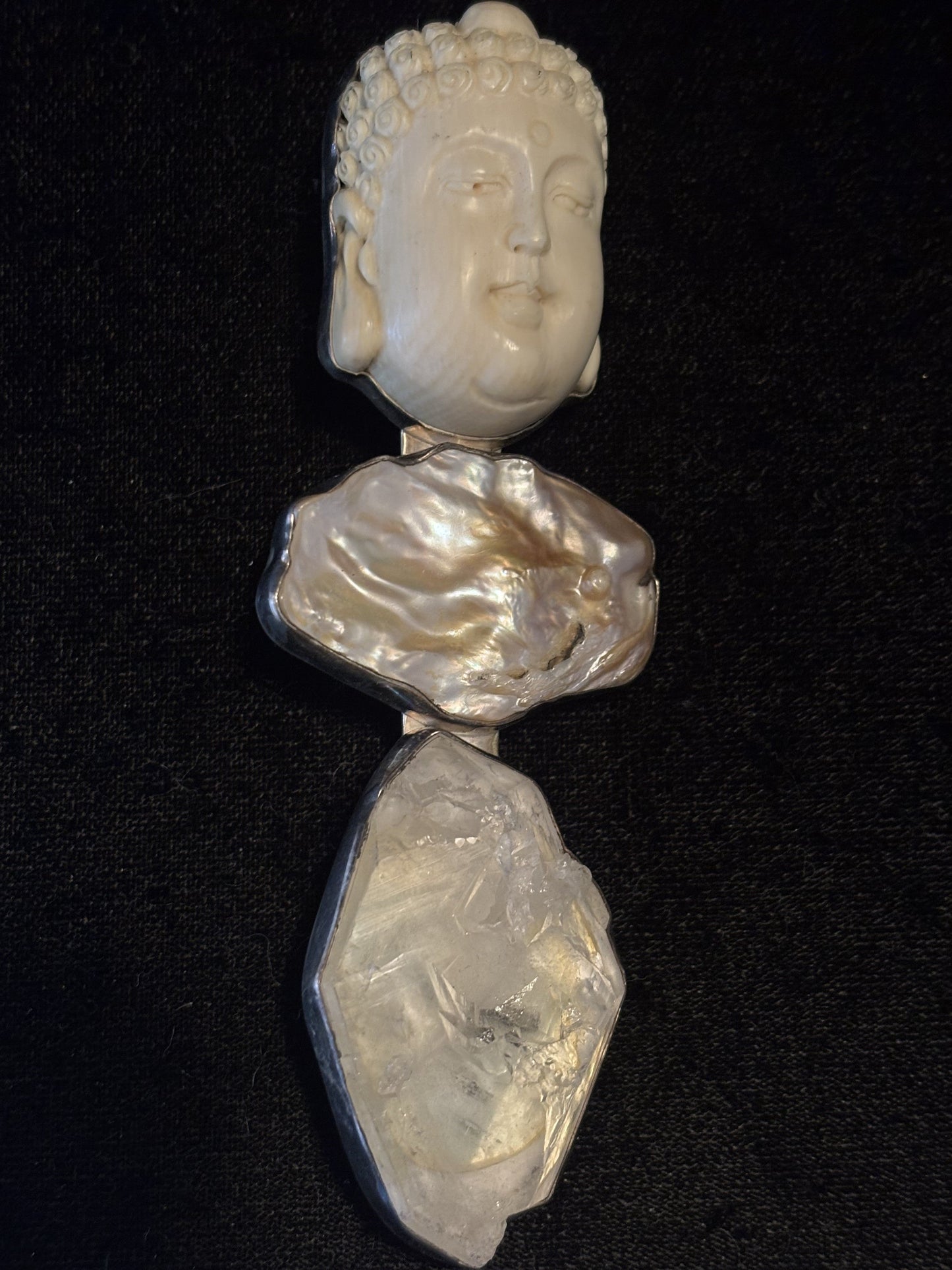 Buddha head, Biwa pearl, Crystal Pin