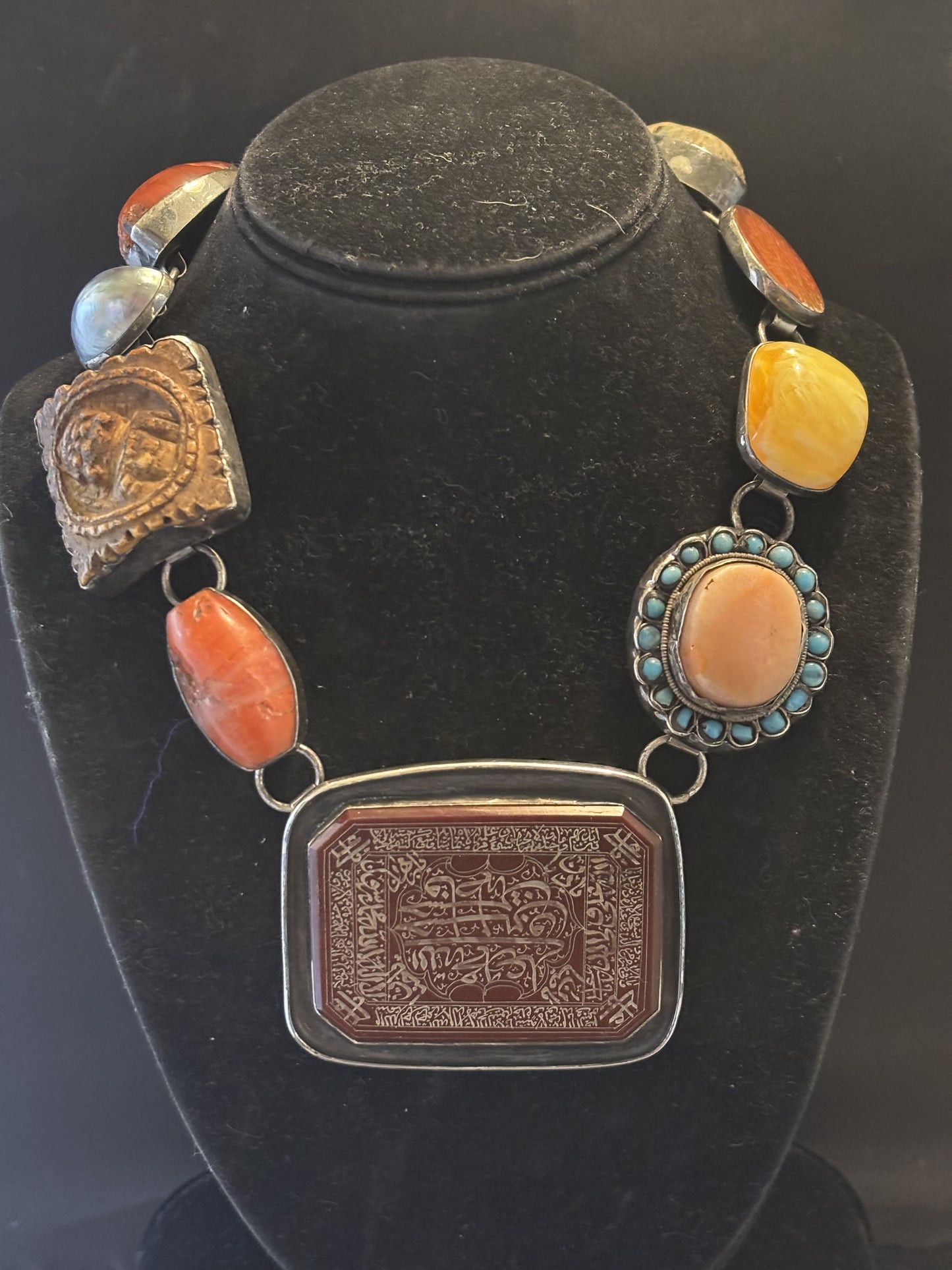 Whorl, Carnelian Agate, Amber, Turquoise Coral, Antique Carnelian Agate, Antique Carnelian Tibetan Bead, Ancient Roman Stamp, Osmena Pearl, Antique Carnelian Tibetan Bead Necklace