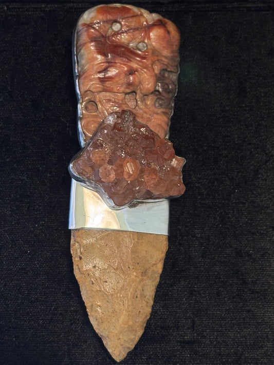 Carved Jade Pin, Hessonite Garnet, Agate Rock Pin