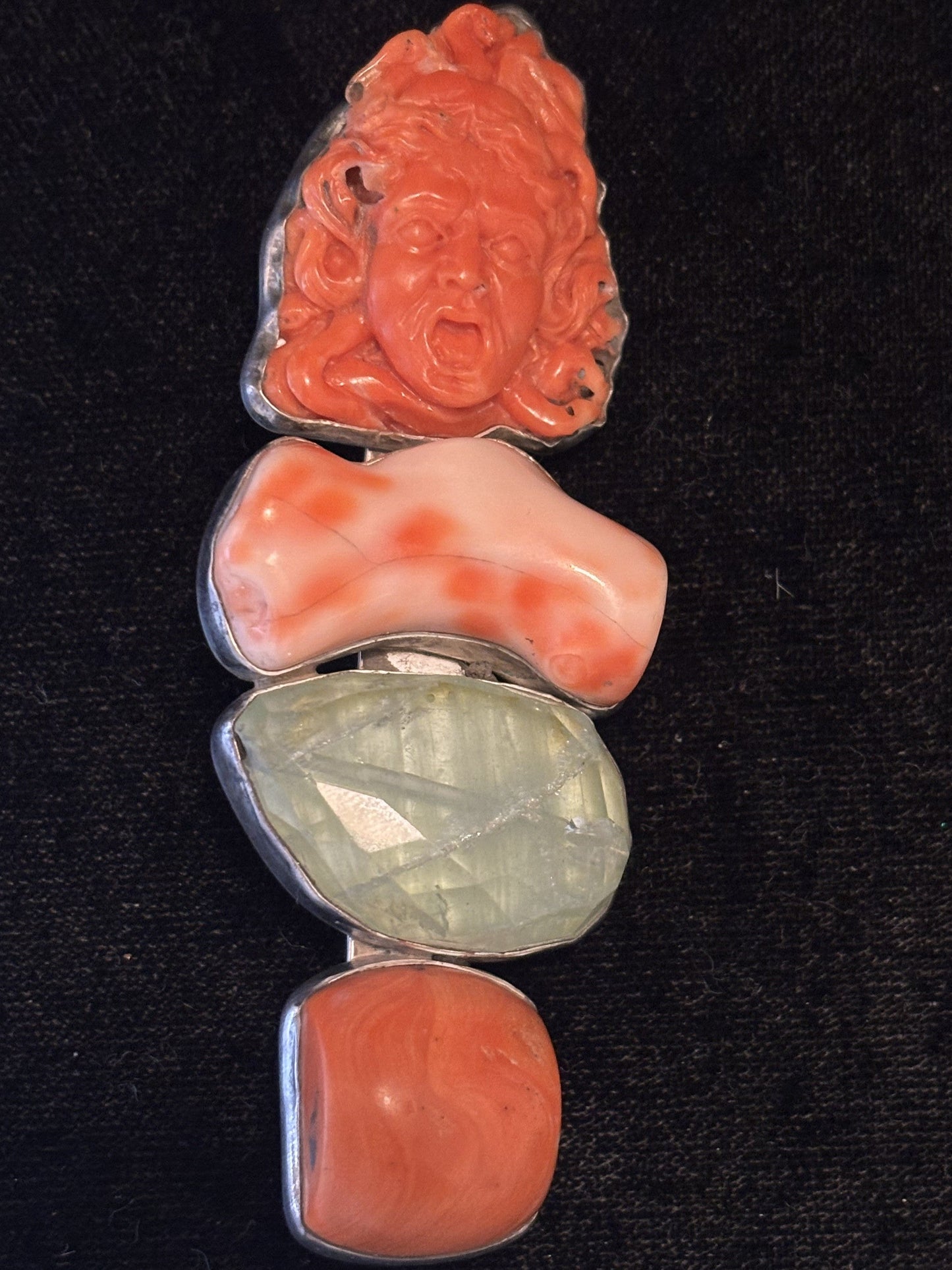 Italian Coral, Aquamarine Coral Pin