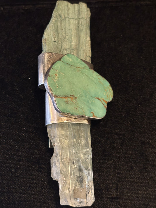 Petrified Wood, Turquoise, Aquamarine Pin