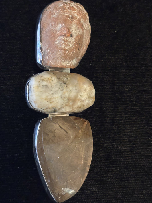 Columbian Artifact, Jasper, Rutilated Quartz Pin