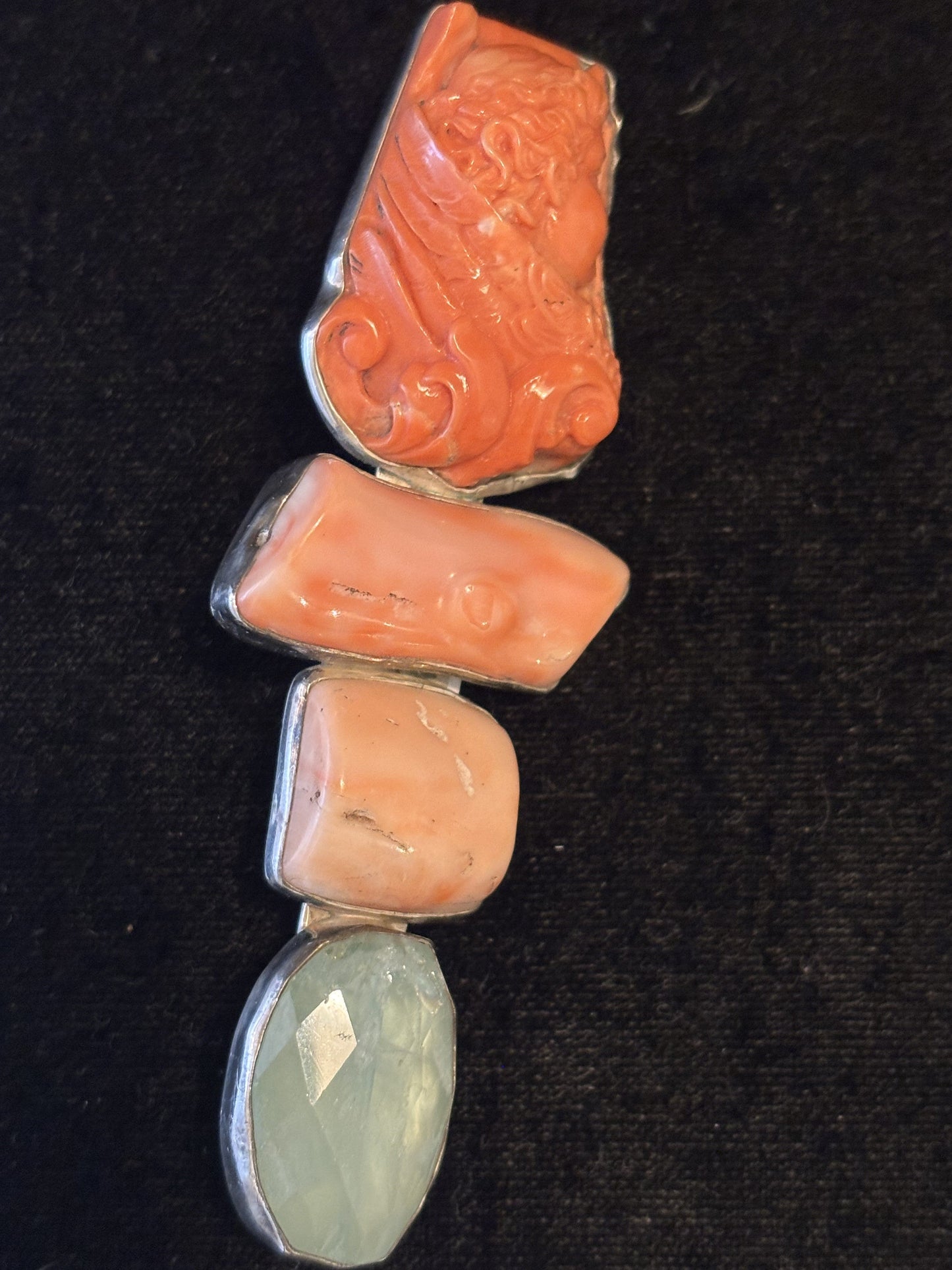 Italian Coral, Aquamarine Pin