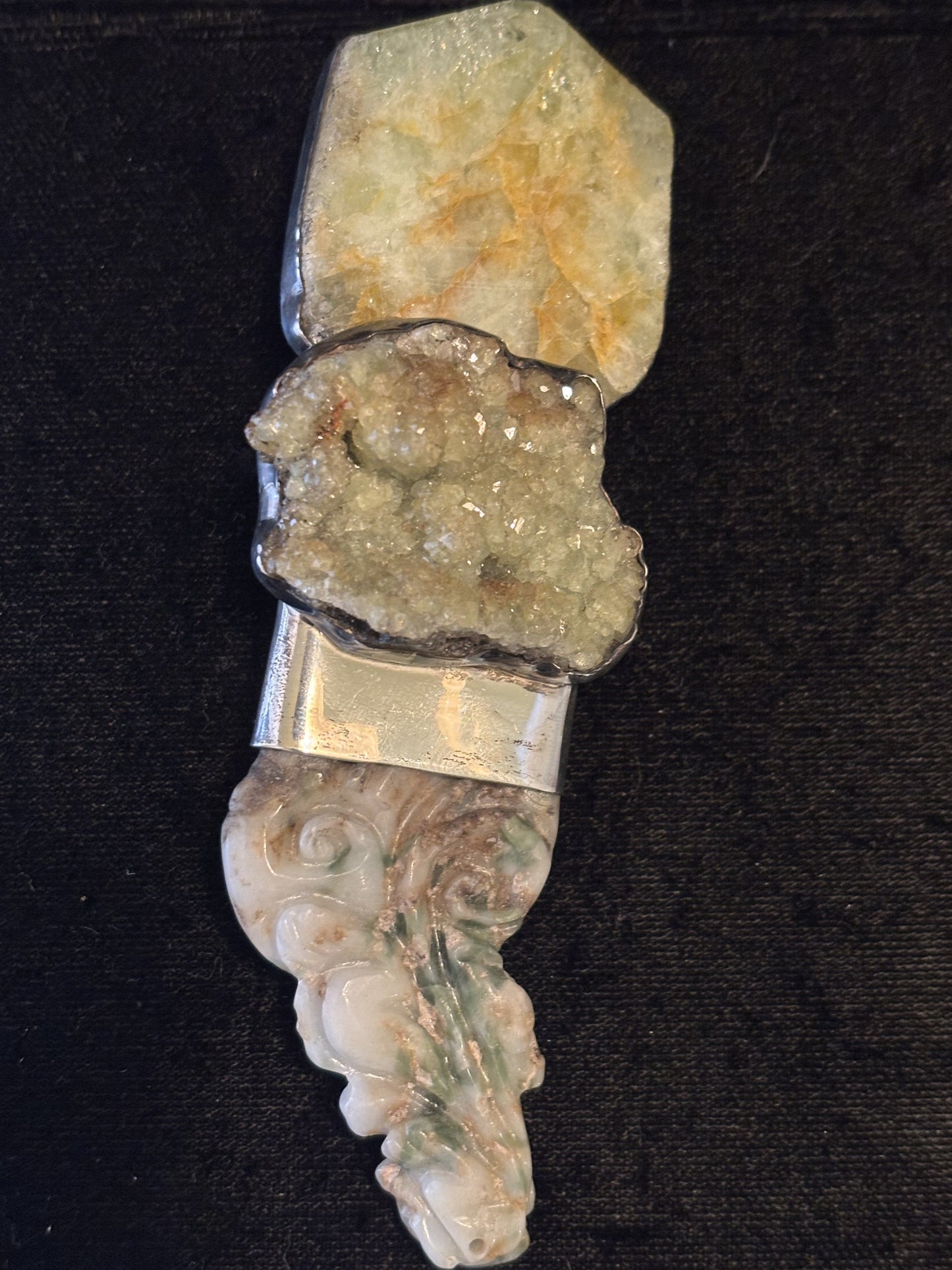 Aquamarine, Prehnite, Jade Pin