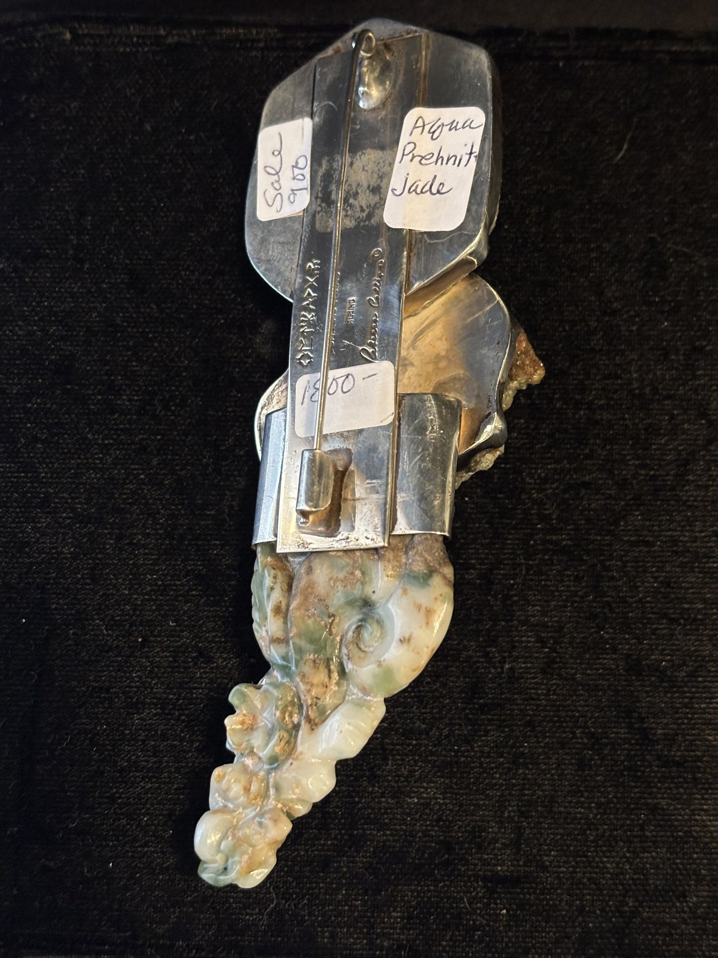 Aquamarine, Prehnite, Jade Pin