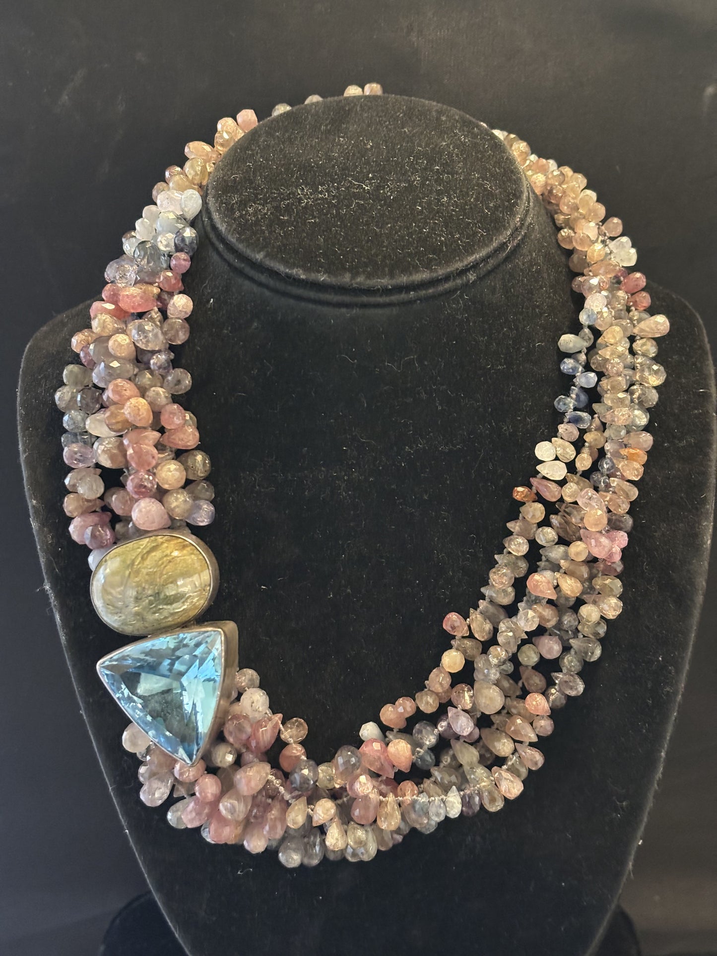 Multicolored Sapphire, Imperial Star Opal, Blue Topaz Necklace