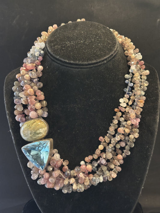 Multicolored Sapphire, Imperial Star Opal, Blue Topaz Necklace