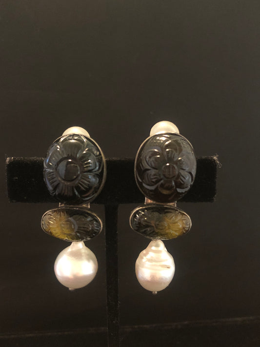 Dark Brownish/Black Tourmaline, Dark Green Tourmaline, White South Sea Pearl