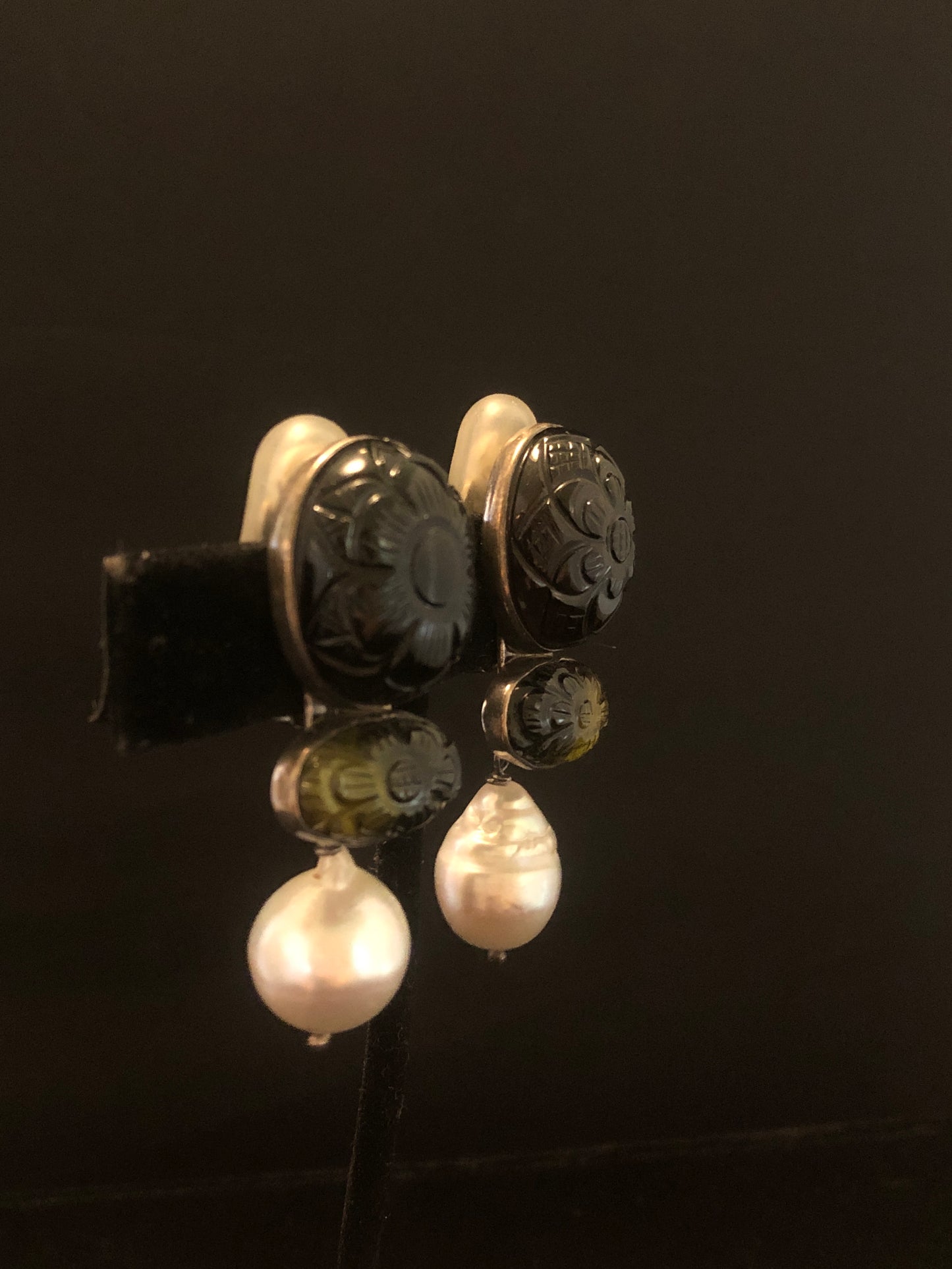 Dark Brownish/Black Tourmaline, Dark Green Tourmaline, White South Sea Pearl