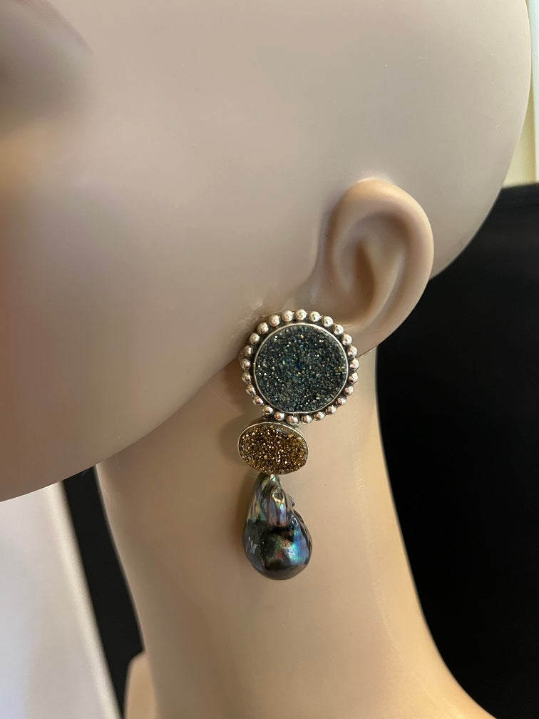 Druzy, South Sea Pearl Earring