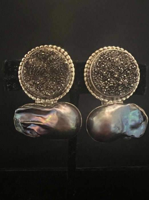 Druzy, South Sea Pearl Earring